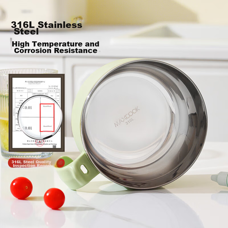 MAXCOOK 316L Stainless Steel Ramen Bowl, Student Lunch Box, Meal Cup, Noodle Cup 1200ML, Comes with Chopsticks And Spoon, Green MCWA9690