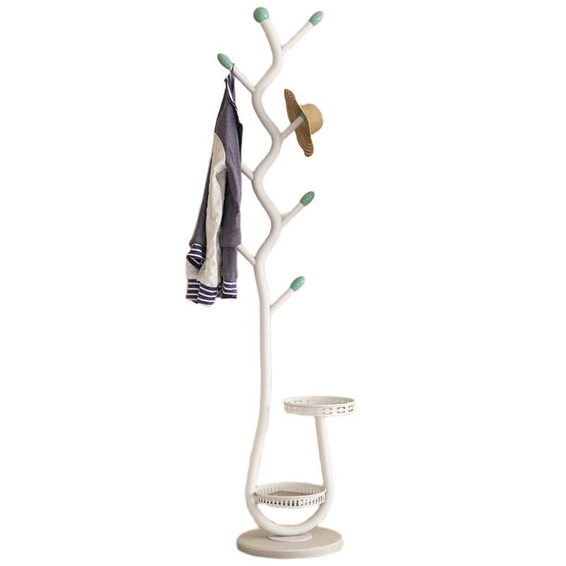Anerya Cream-Colored Floor-Standing Coat Rack Storage Unit for Bedroom Living Room Home Use, Double Storage Tray
