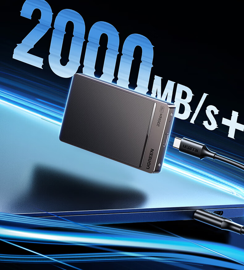 UGREEN Prime20 2TB Portable Solid State Drive (PSSD), High-Speed 2000MB/s Transfer Rate, Compatible with Type-C/USB3.2, Direct Connection to Phones And Tablets 2