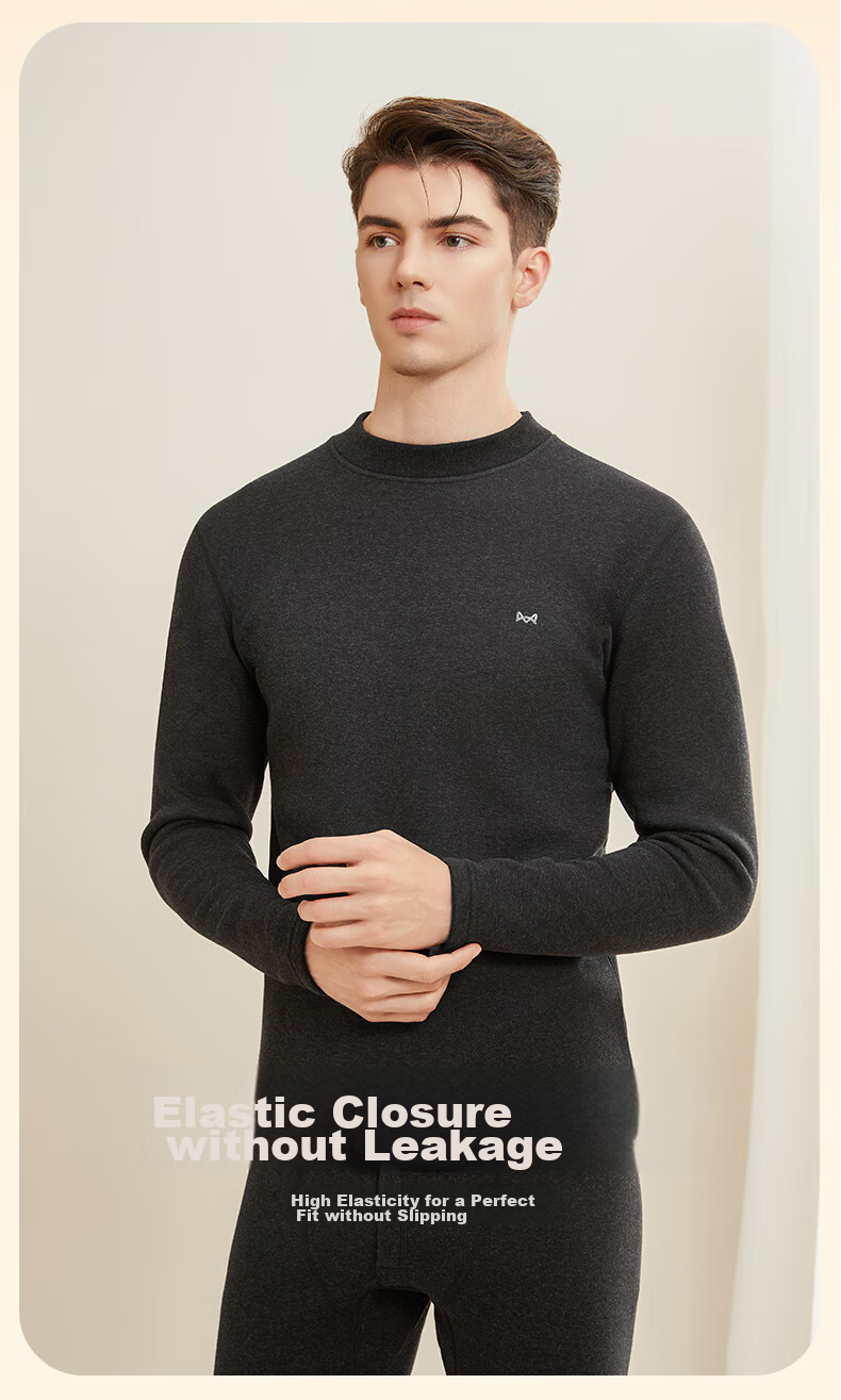 MiiOW [Cashmere Fleece Thickened] Women's Thermal Underwear Mid-Neck Set with Knee Protection, Autumn Top And Pants, Cold-Proof for Men And Wome 16