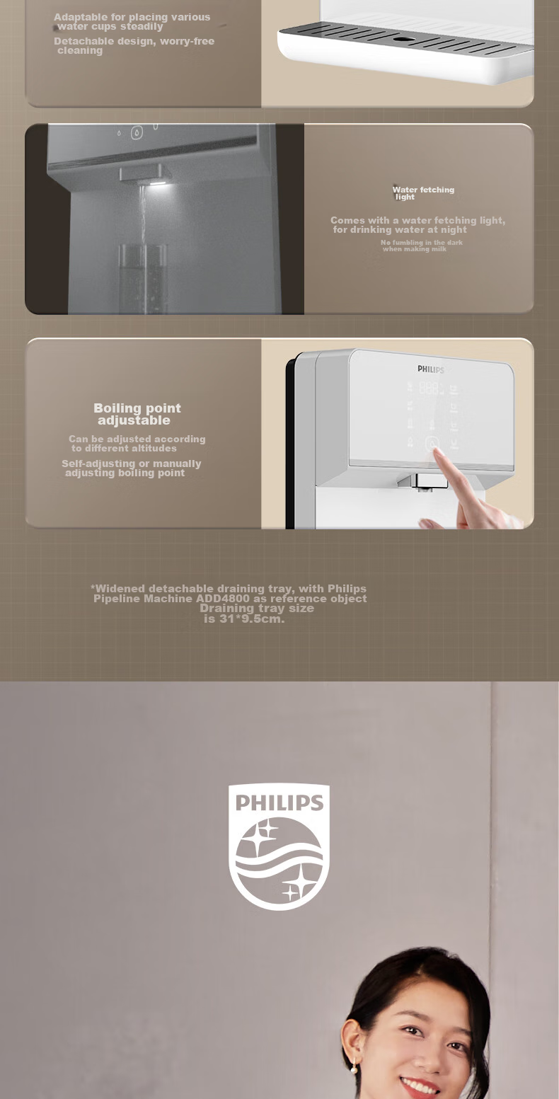 PHILIPS Household Instant Hot Drinking Wall-Mounted Fast Heating Water Dispenser ADD4824, Compatible with Home Reverse Osmosis Water Purifier 10