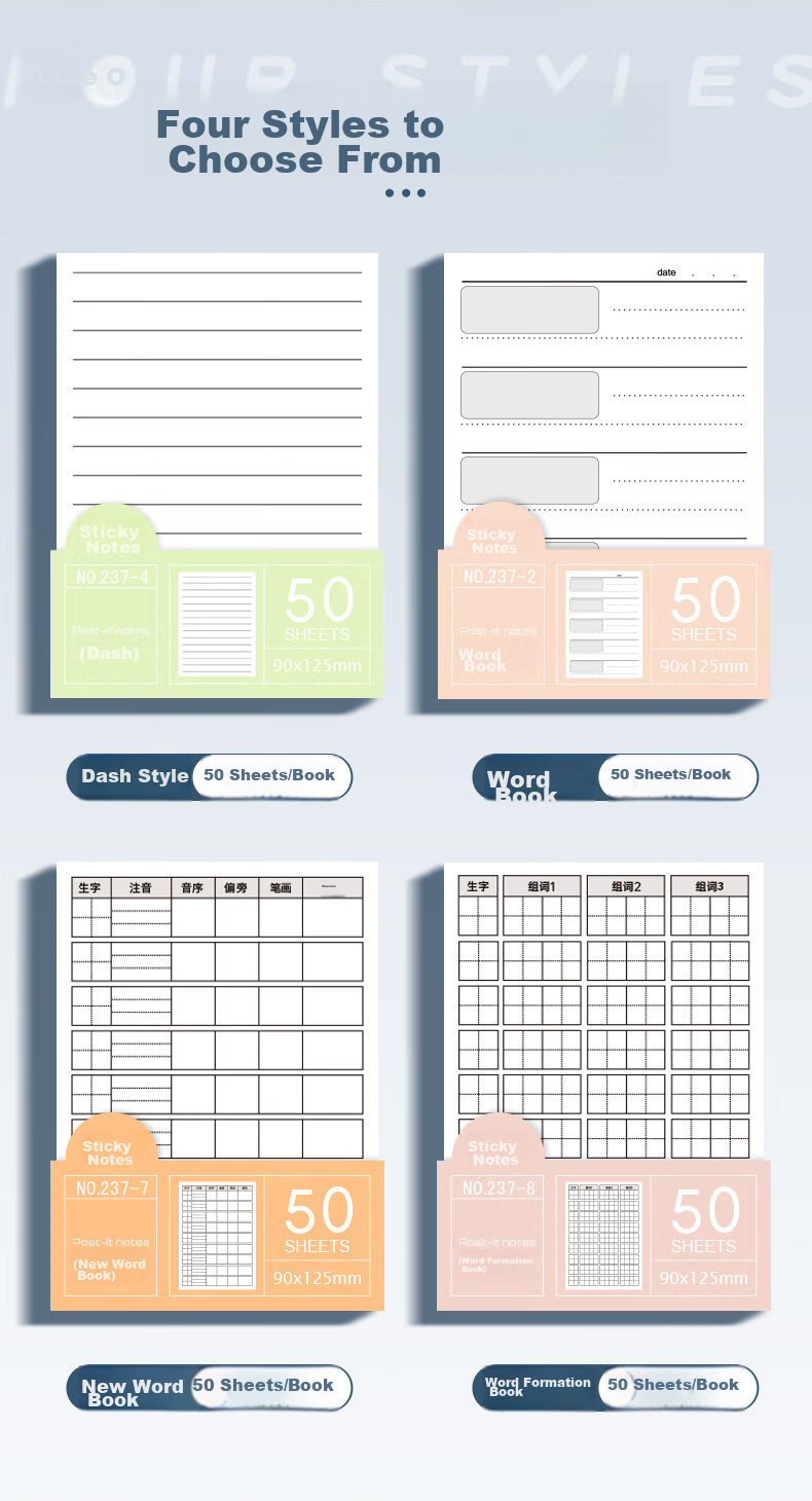 DiLe Ins Sticky Notes, Blank Message Pad for Students, Lined Grid Notebook, Tear-Off, Office Mini Notebook, 60 Sheets/Book, 3 Books Per Pack, A9 Zhuangyuanlan Series 2