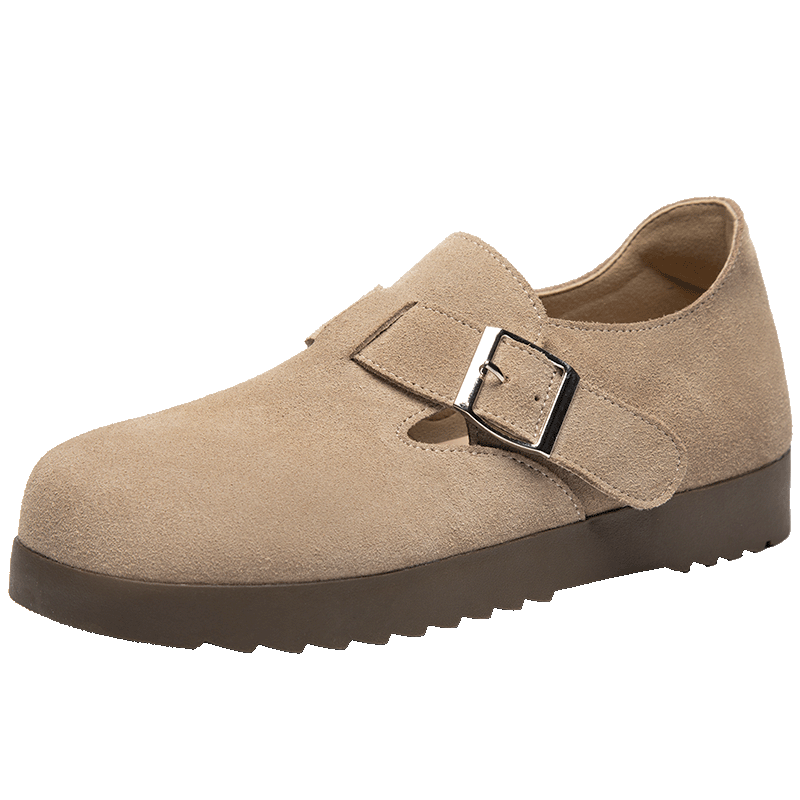 ZHR Bokeng Women's Retro Soft-Soled Slip-On Shoes, Soft Breathable Genuine Leather Casual Flats, AB55 Khaki, Size 39