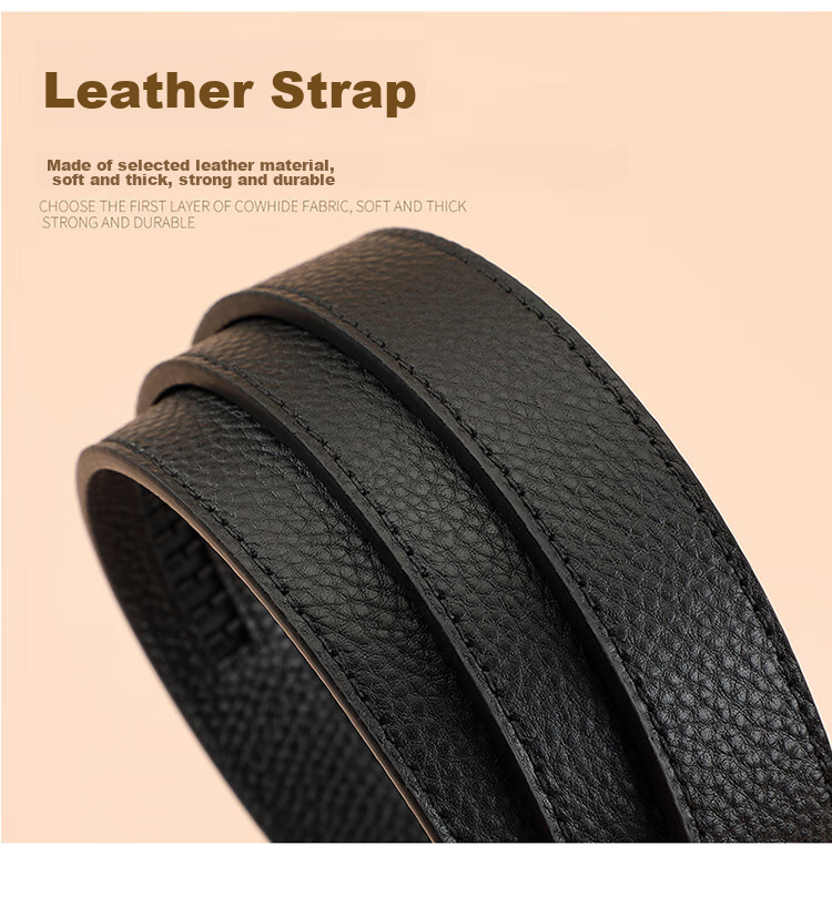 CROCODILE Top-Grain Leather Fashion Belt for Women, Automatic Buckle, Exquisite And Simple Waist Belt T3707 Black Gift Box Set 8