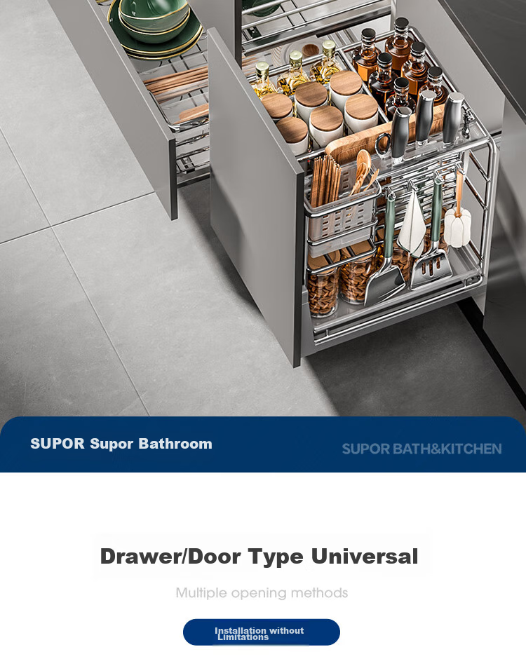 SUPOR Kitchen Spice Rack Cabinet Drawer Stainless Steel Seasoning Shelf Storage Organizer with Extra Height And Thickness K 20