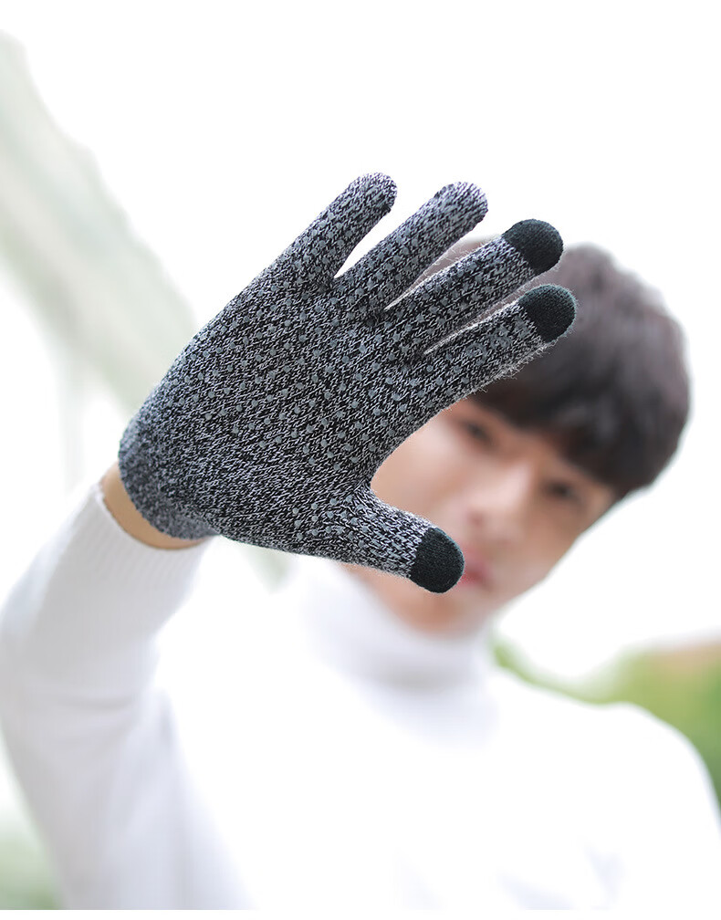 GRGN Men's Gloves, Winter Warm Fleece-Lined Thick Outdoor Cycling Driving Knitted Gloves, Non-Slip Cold-Resistant Men's Gloves 14