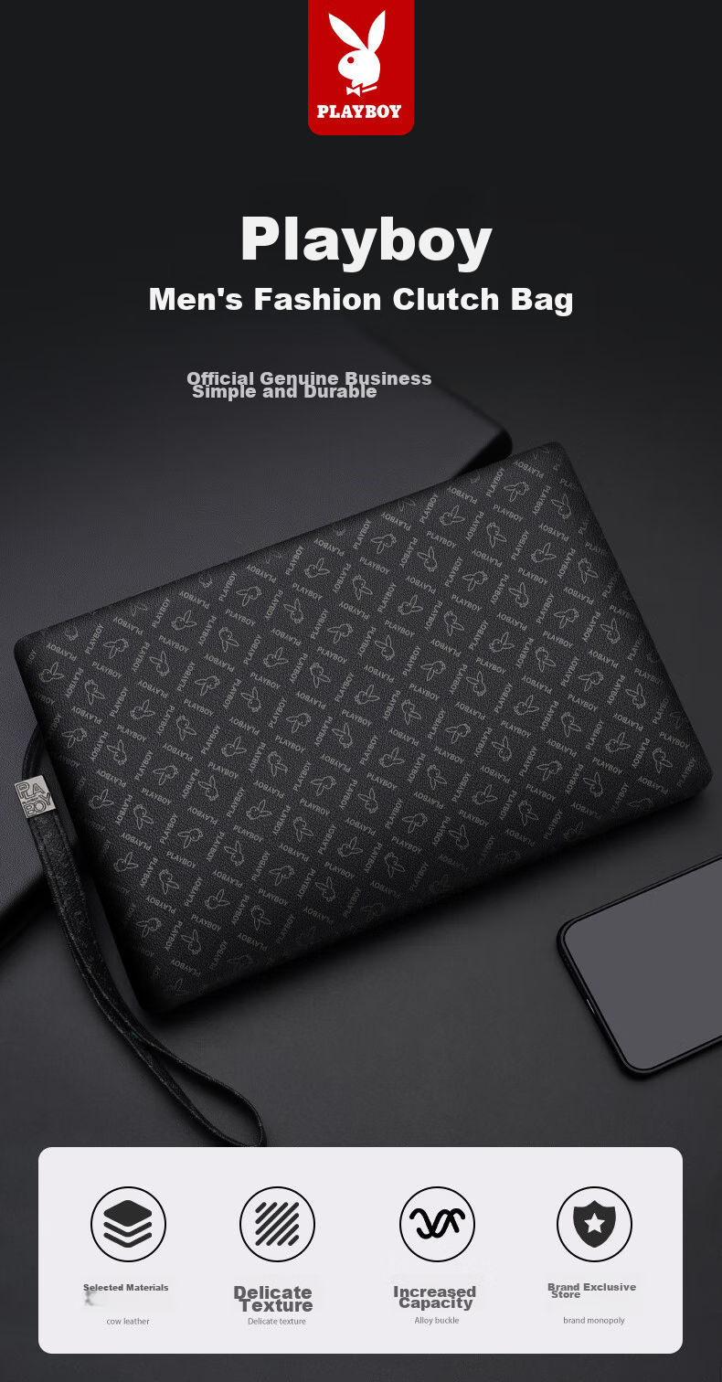 PLAYBOY Men's Clutch Handbag, Portable Large Capacity Envelope Bag for Travel, Business Clutch, Casual Wallet, Birthday Gift 1