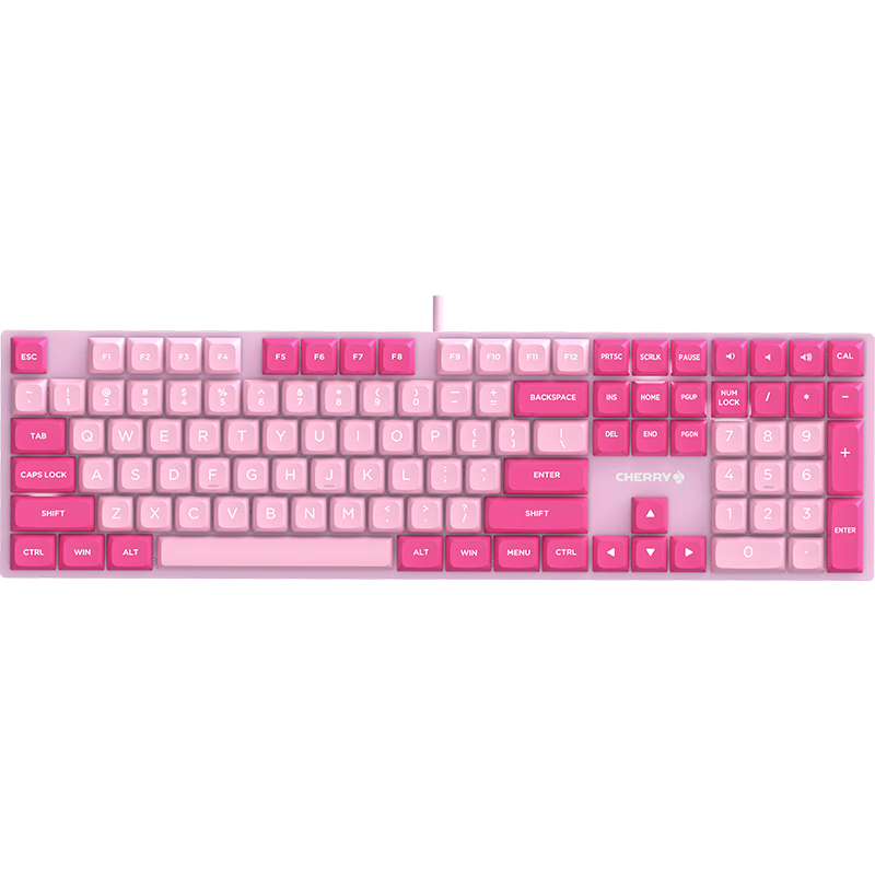 CHERRY KC200 Mechanical Keyboard for Office And Gaming, Computer Keyboard with Mechanical Switches, Pink Color-Splashed Customizable Keyboard with PBT Keycaps, Wired Keyboard with Brown Switches, 108 Keys