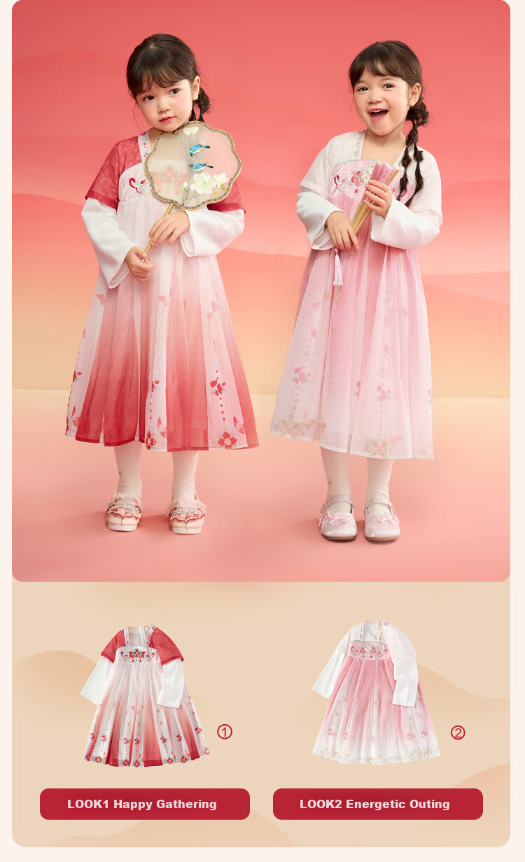 BALABALA Girls' Hanfu Dress, Children's Ruqun, Spring And Autumn Wear, Red Baby Chinese-Style Dress, New Chinese-Style Exquisite Sweet Dress 4