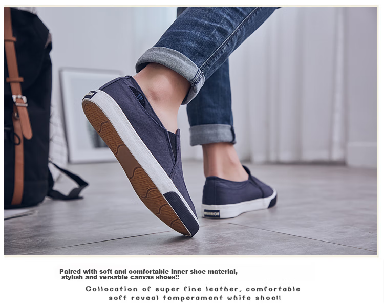 Warrior Canvas Shoes, Men's Slip-On Casual Sneakers, Student Wear-Resistant Breathable Sports Shoes, WXY-966, Black, Size 41 18