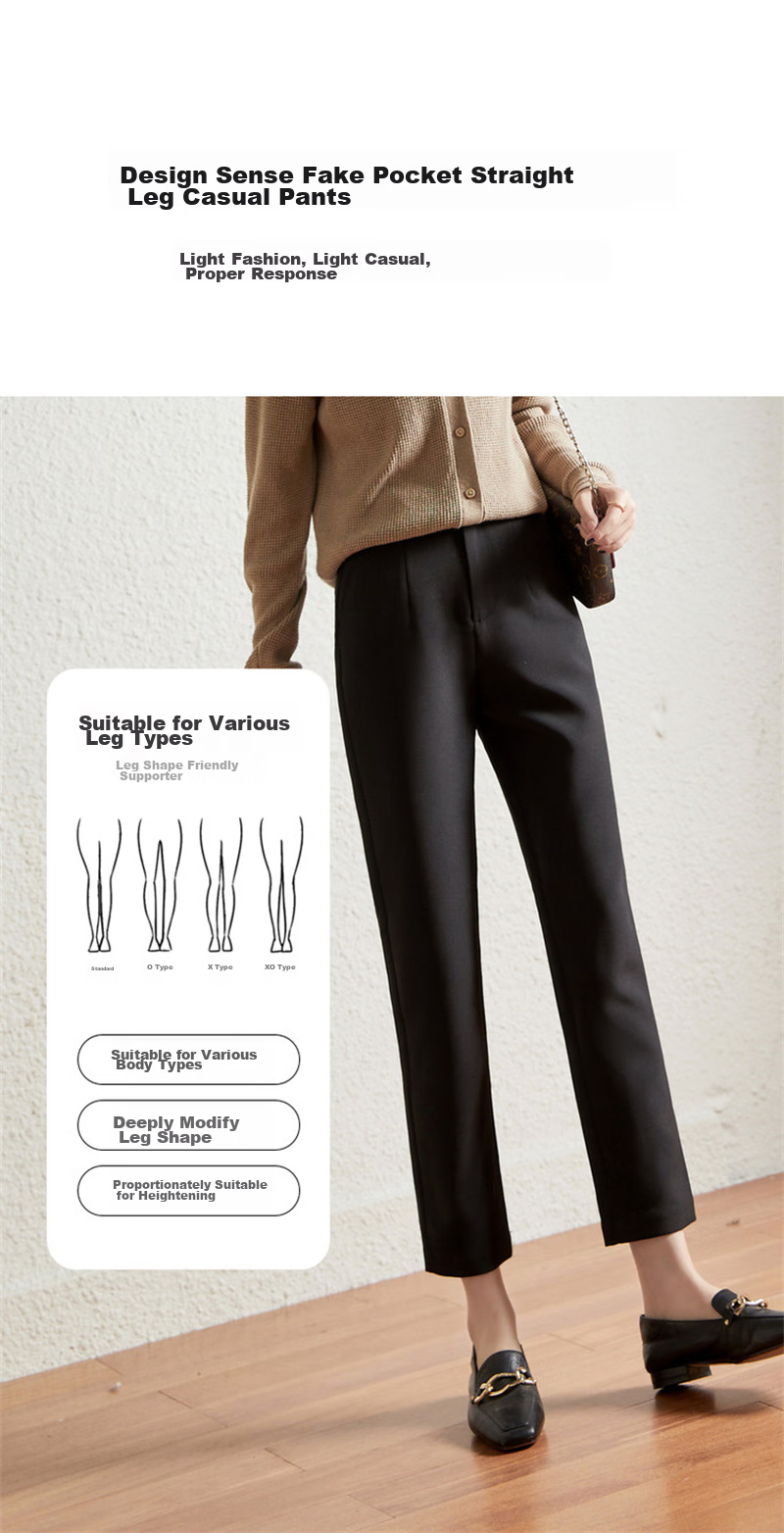 Dme Cropped Pants for Spring And Autumn, New Straight-Leg Suit Pants with Fake Pockets, Casual Trousers for Women, Khaki, S 13