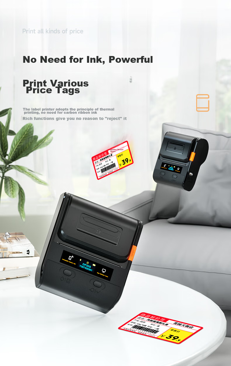 Detong DP30S Supermarket Price Label Printer for Clothing, Jewelry, Food, Handheld Non-Adhesive Portable QR Code Bluetooth Price Gun, DP30S + 7 Rolls Blue Supermarket Labels 7