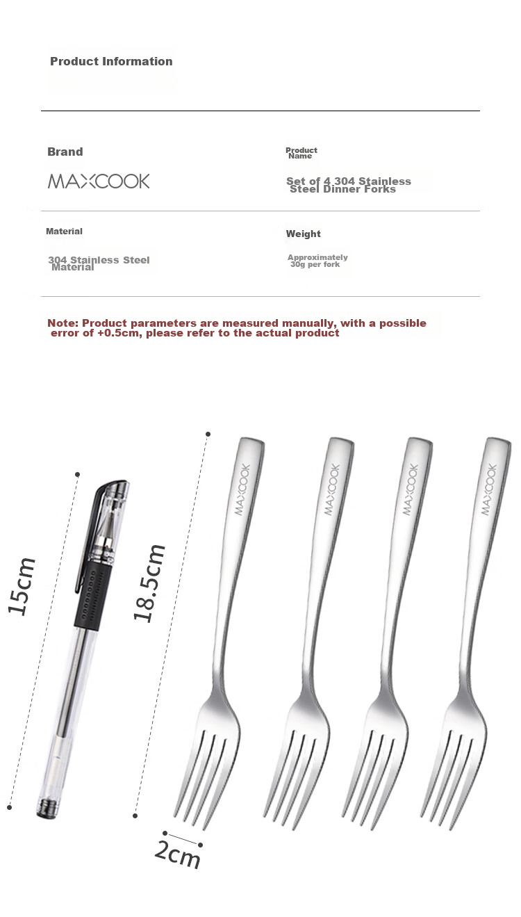 MAXCOOK 304 Stainless Steel Forks, Table Forks, Fruit Forks, Tableware Set, Dessert Soup Spoons, Mixing Spoons, 4-Piece Set MCGC4513 11