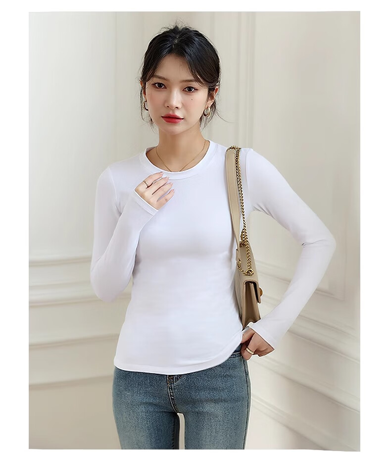 NOME Women's Base Layer Top, Autumn New Style, Small Round Neck, Inner Wear, Long Sleeve, Slim Fit, Outer Wear, Base Layer Top, White, M 10