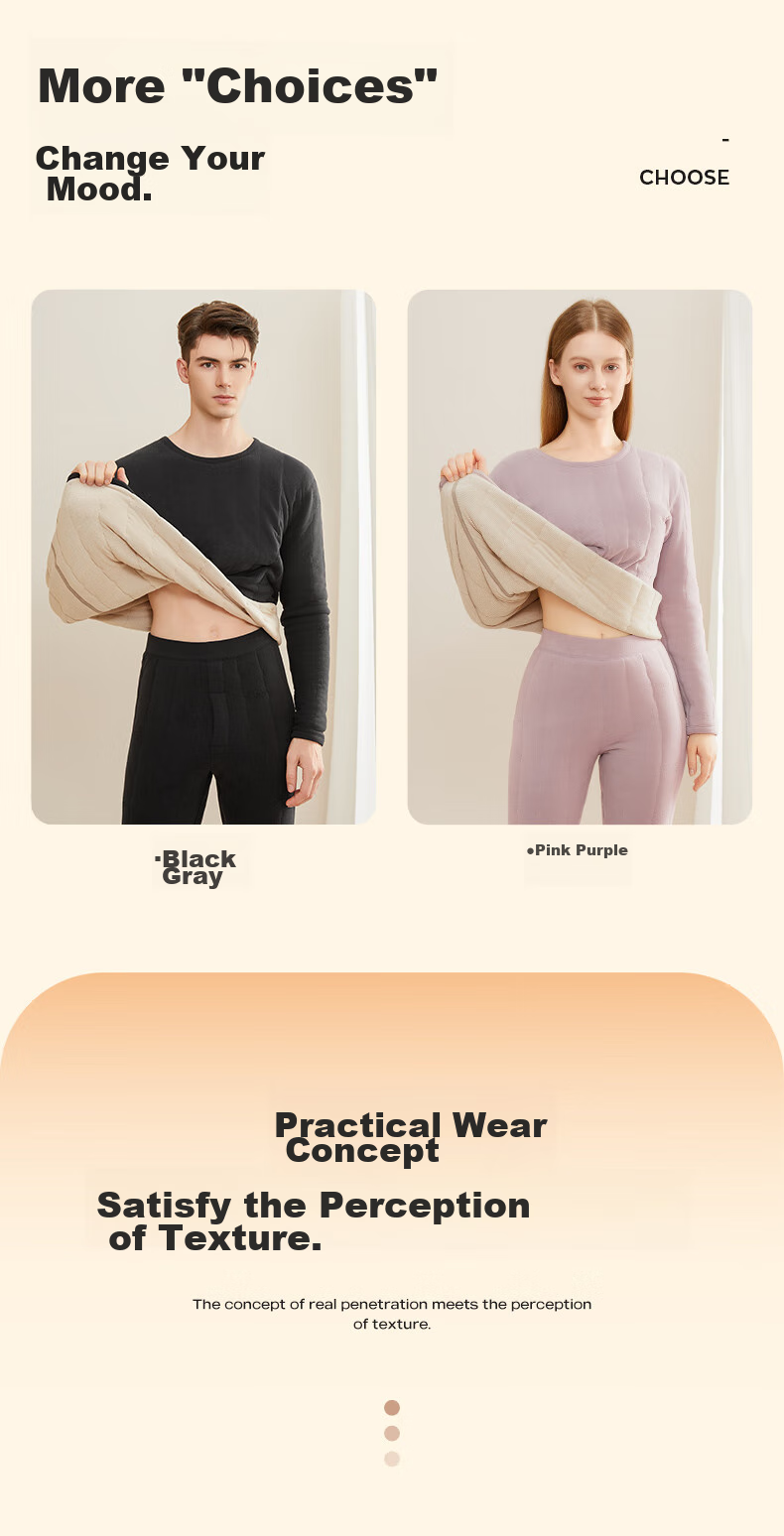 MiiOW [100% Wool Filling] Women's Thermal Underwear Set, Fleece-Lined Thickened Autumn Top And Bottom, Cold-Resistant Couple's Winter Wear 16