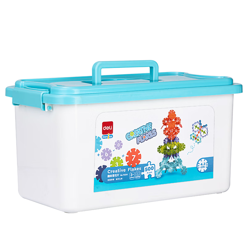 Deli 500-Piece Toolbox Snowflake Puzzle, Educational Toy for Children's 3D Assembly And Building, Boys And Girls Toy Set, 74554