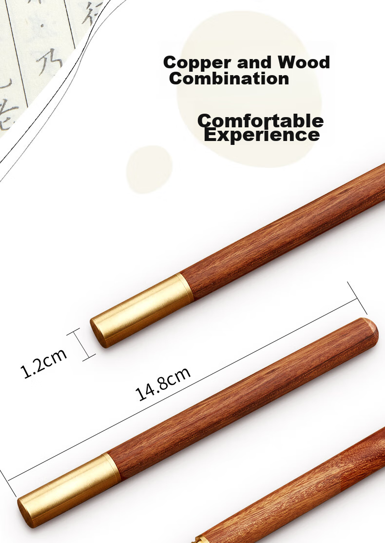 Liupintang Writing Golden Pen Sandalwood Signature Practice Calligraphy Pen Specialized Sutra Copying Pen Original Rosewood Golden Copper Gel Pen Refill Slimming Cultivation Calligraphy Hard Pen Tracing Sutra Gold Pe 4