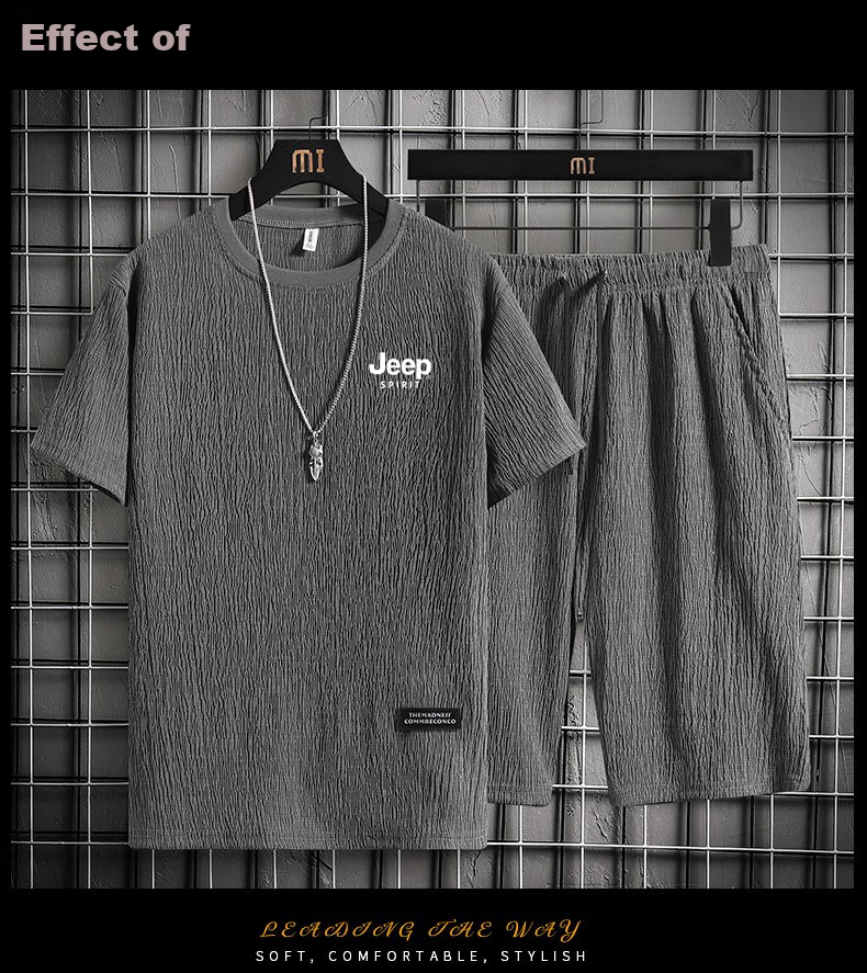 JEEP SPIRIT Summer Short-Sleeve T-Shirt And Shorts Set for Men, Outdoor Sports Casual Versatile Two-Piece Suit, White, Size L 11