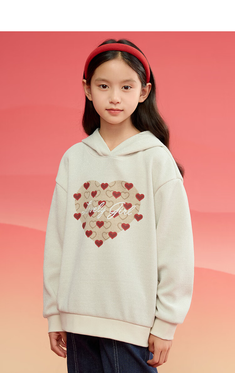 BALABALA Children's Clothing, Girls' Long-Sleeve Sweatshirt, Spring Hoodie with Heart Pattern, New Year Red Top, 209125121001 6