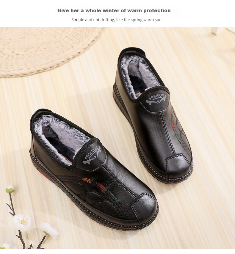 Ankang Old Beijing Cloth Shoes for Women, Winter Fleece-Lined Warm Middle-Aged And Elderly Mom Cotton Shoes Soft Sole 78977 Red 35 20