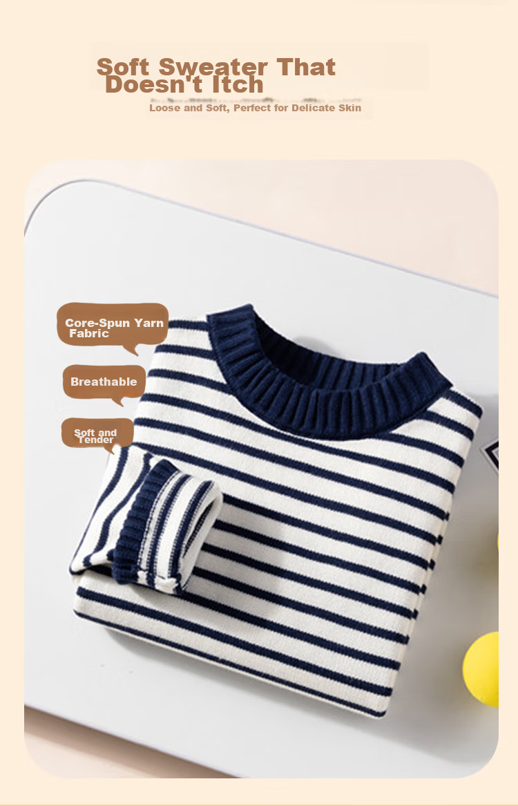 Baleno Children's Knitted Sweater, Autumn And Winter Style, for Older Kids, Korean-Style Striped Top, Boys And Girls Winter Wear, Warm Inner Layer Sweater 4