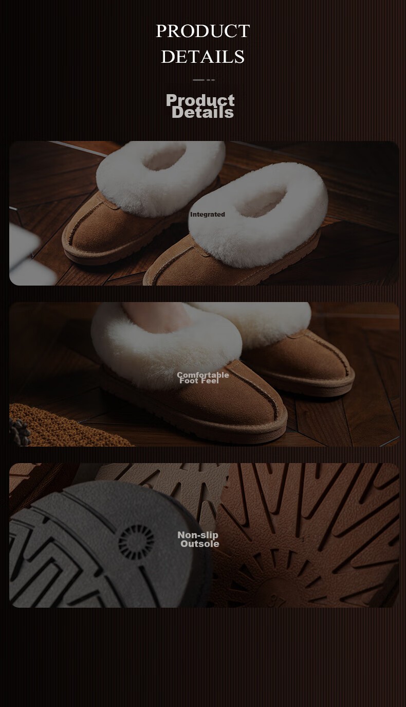 NEIBO [Warm And Cold-Resistant] Wool Leather Integrated Latex Slippers, Women's Winter Anti-Odor Non-Slip Heel, Men's Home Shoes, Chestnut Color, Size 41 13