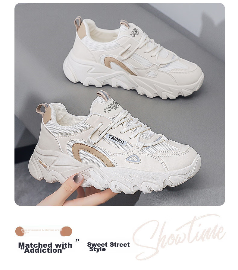 CARTELO Women's Casual Shoes, Summer Breathable Dad Shoes, Women's Sneakers, Casual Running Shoes, Women's 0858 Beige, Size 36 3