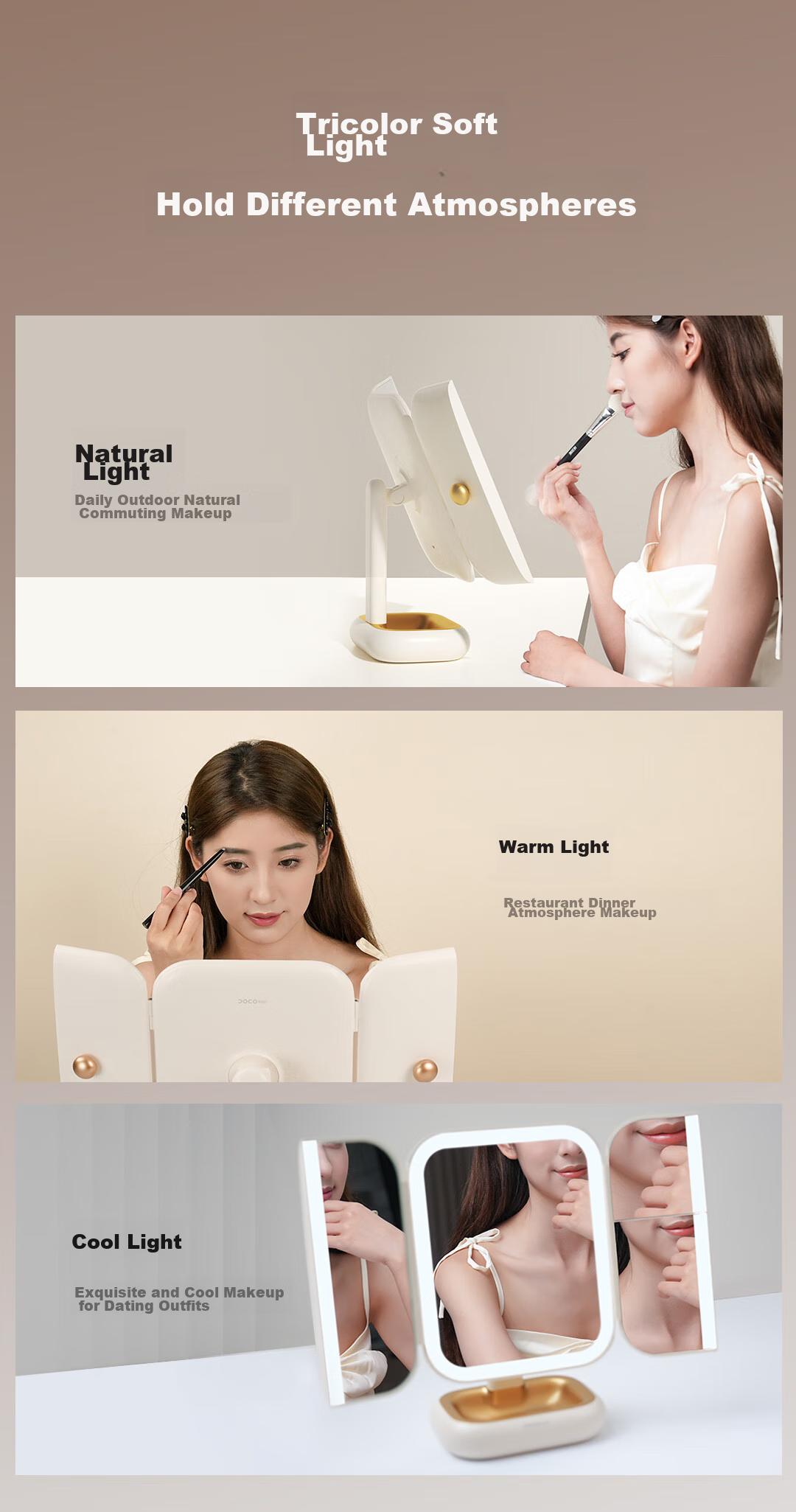 DOCO LAB Mirror Makeup Mirror with Light, Foldable, Magnifying LED Makeup Mirror for Dorm Bedroom Dressing Table Desktop Large High-Definition Smart Beauty Mirror, Birthday Gift for Women, Gift for Wife 15