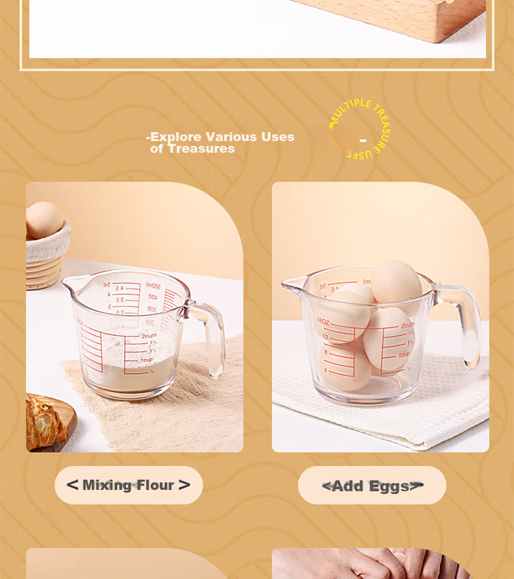 BJ Measuring Cup, Food-Grade Glass Measuring Cup, 500ML, Graduated Cup, Egg Liquid Filter Measuring Cup, Baking Strainer Measuring Cup, Milk Cup 14