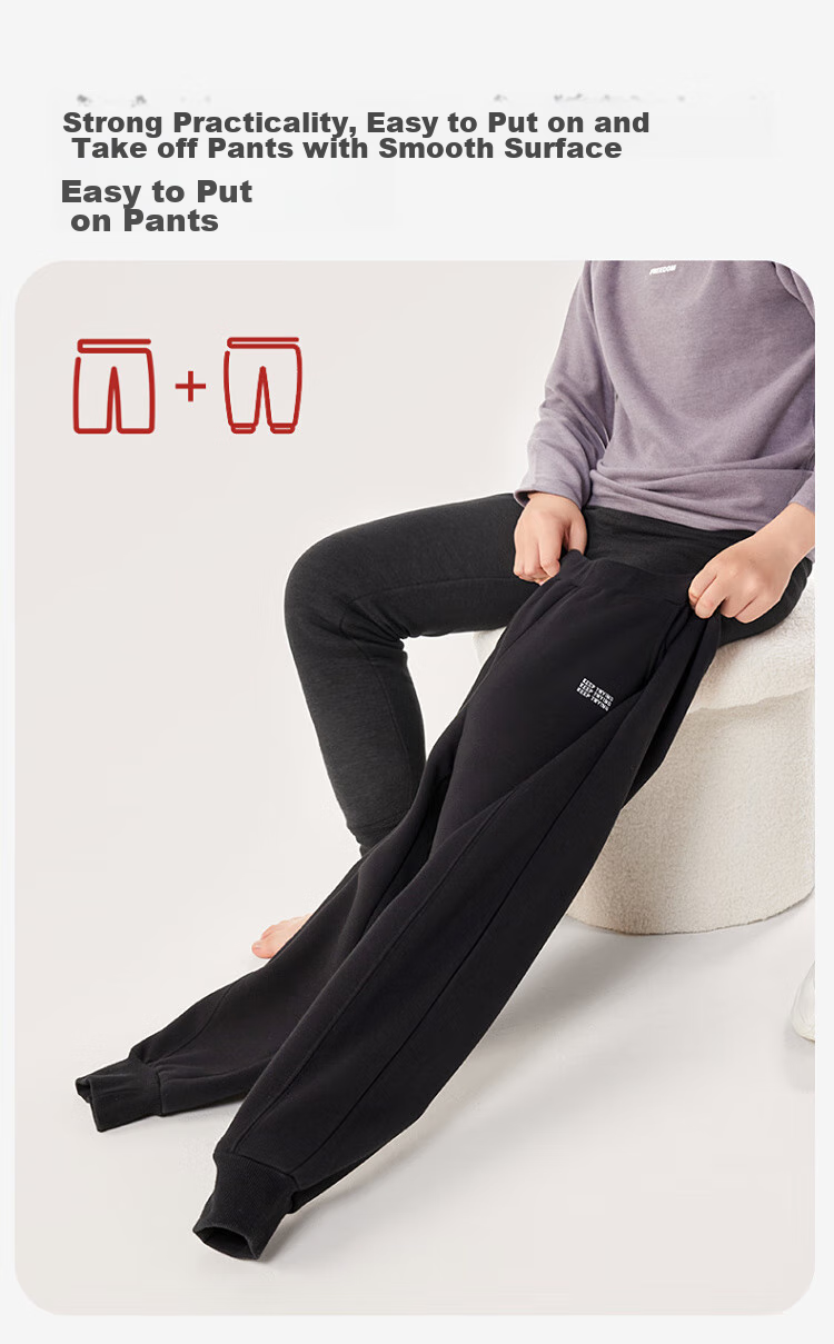 Jiusuiban Children's Thermal Pants for Boys, Autumn And Winter Double-Layer Antibacterial Thick Cotton-Lined Pants, Youth down Knee Protection Base Layer Trousers 9