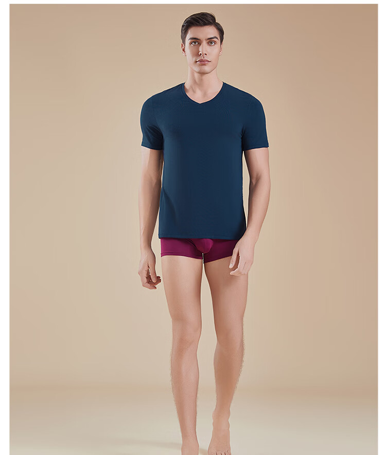 Hosa Men's Tank Top Short-Sleeve T-Shirt, Athletic Elastic Slim-Fit Cotton Modal Casual Undershirt, Navy Blue, Size L 7