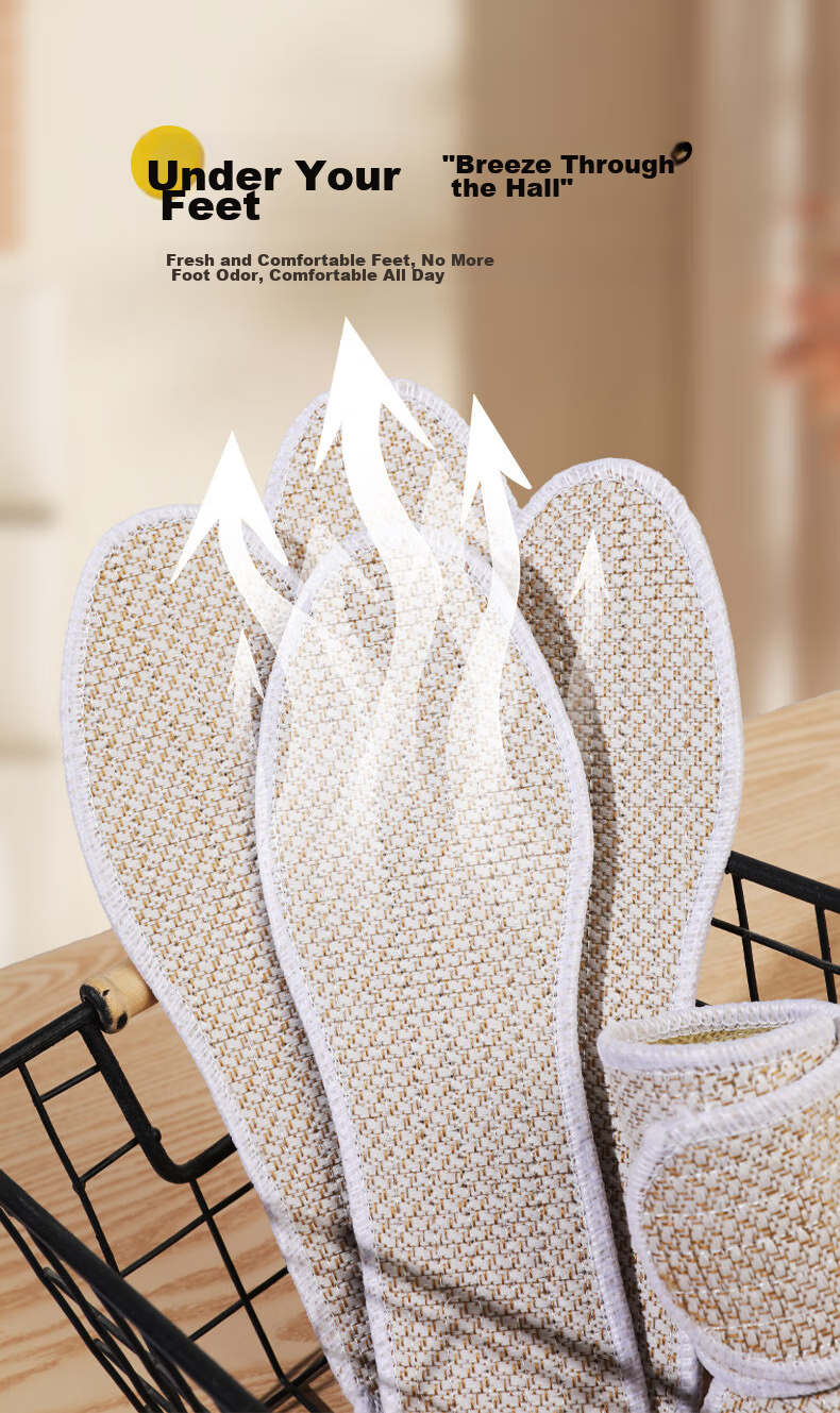 FOOTOPPO Linen Herbal Insoles for Men, Summer Sports Sweat-Absorbing Breathable Cotton Linen Shoes Odor-Resistant Insoles for Summer 7