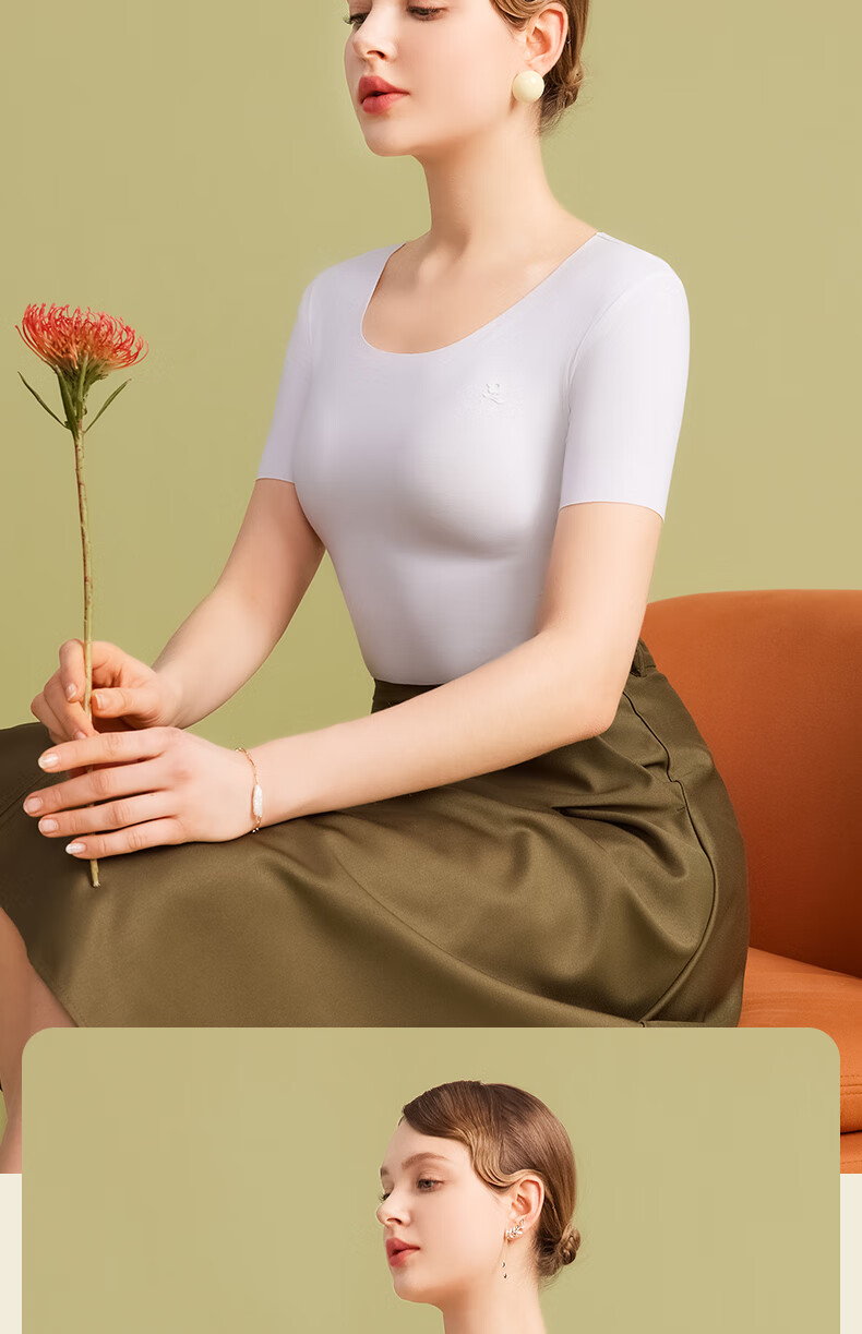 MONTAGUT Seamless Modal Short-Sleeve Women's Inner Wear, Slim-Fit Thin Undershirt, Single Piece Top, White Half-Sleeve Base Layer for Summer 7