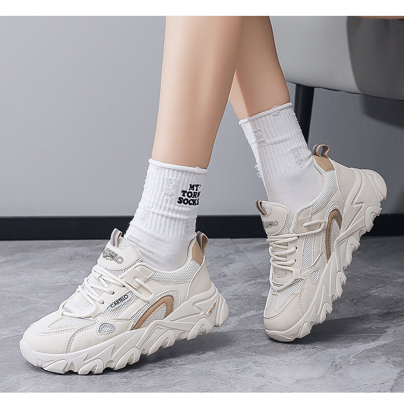 CARTELO Women's Casual Shoes, Summer Breathable Dad Shoes, Women's Sneakers, Casual Running Shoes, Women's 0858 Beige, Size 36 12