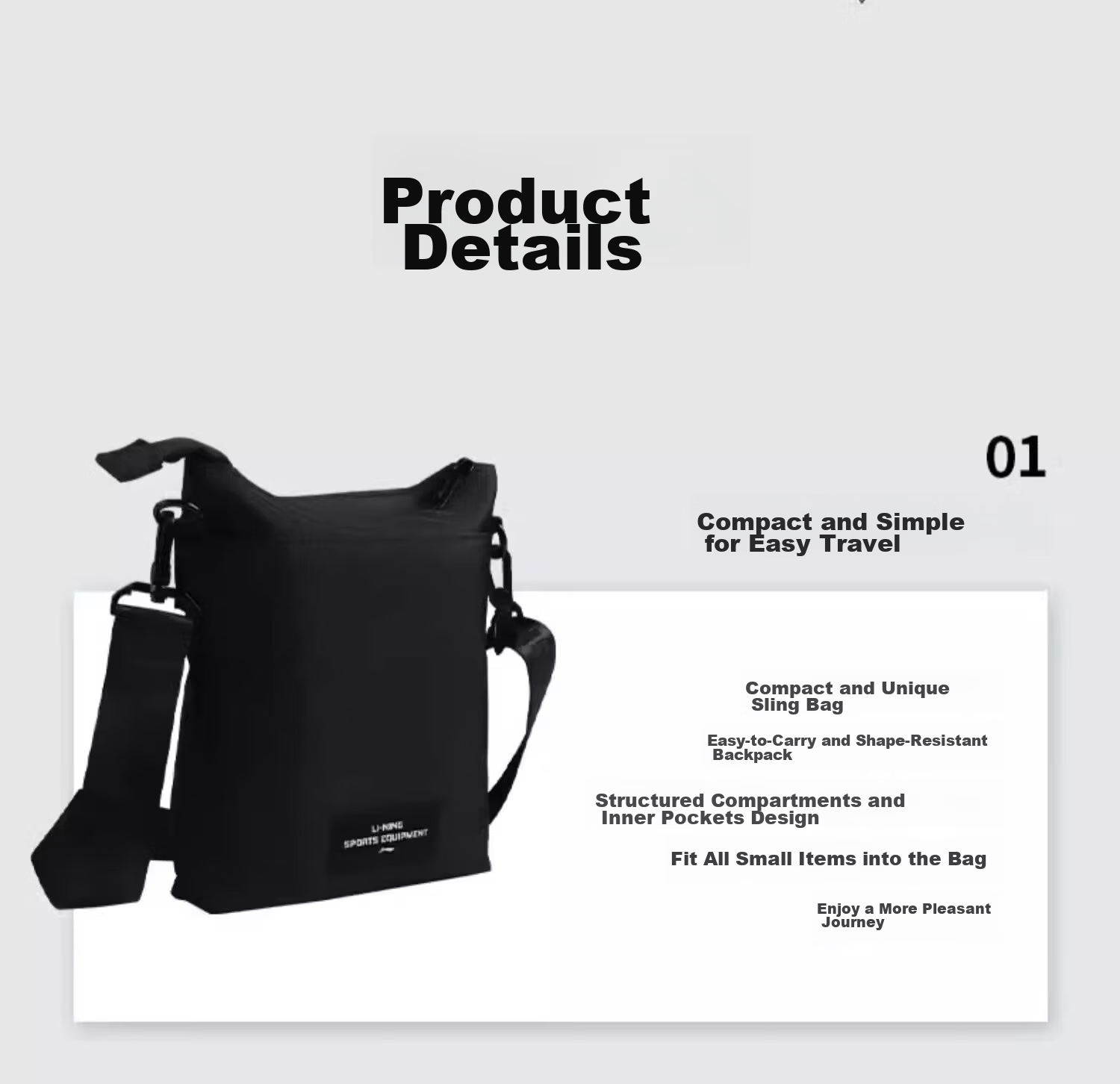 Li-Ning Crossbody Bag, Travel Bag for Men, High-End Business Shoulder Bag, Large Capacity Commuter Portable Bag, Personal Messenger Bag, Phone Pouch 8