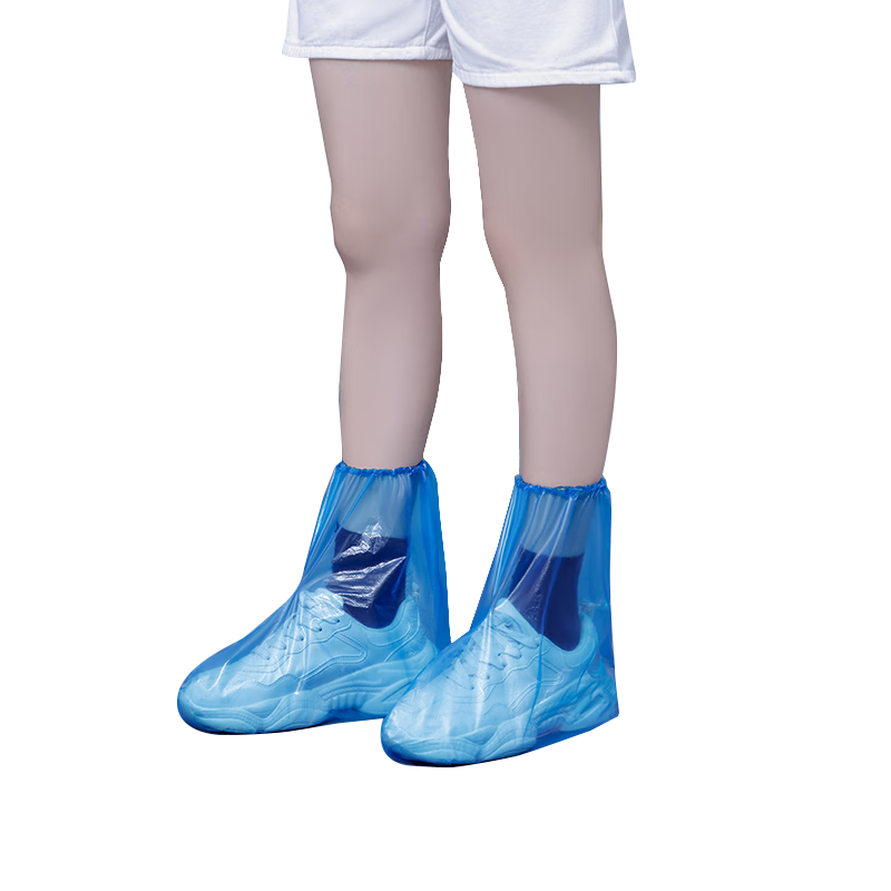 BWNK Disposable Rain Shoe Covers Waterproof Non-Slip Mid-Calf Plastic Overshoes for Men And Women, Thickened, Pack of 10
