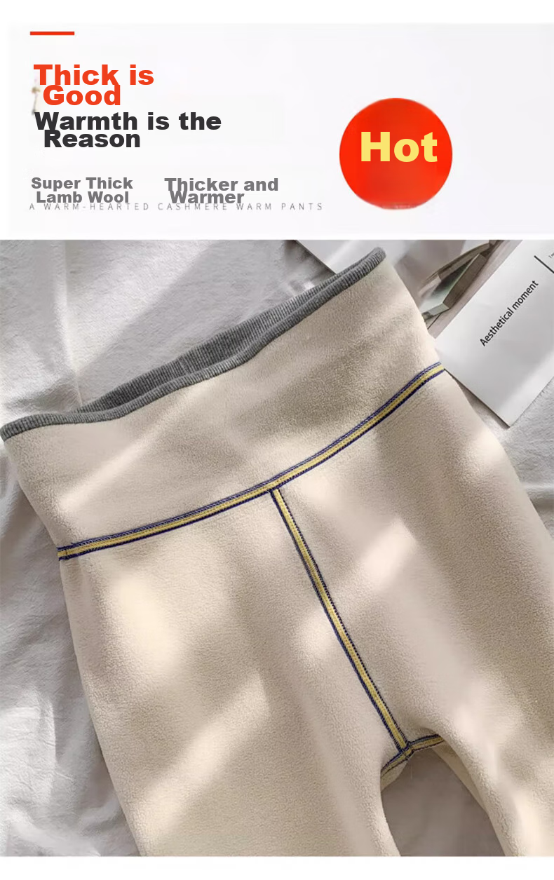 XUEXIMAN Women's Leggings, Autumn And Winter, Lambswool Ribbed, High-Waisted Slimming Elastic All-In Fleece Pants, Warm Cotton Pants 12