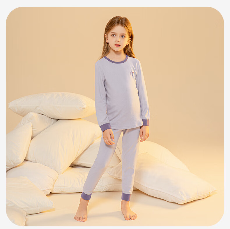 YING BO LUN Thermal Wool Heating Boys and Girls Long Johns Set Autumn Clothes Round Neck Pajamas 81117 Purple Size 110 9