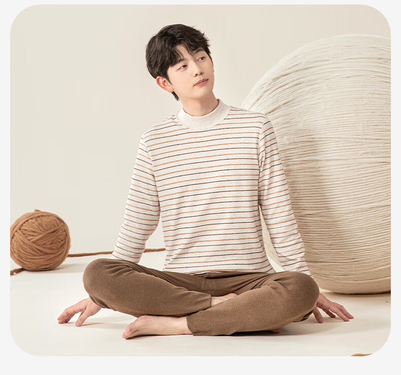YING BO LUN Youth Kids Thermal Underwear Autumn Set Thickened Cotton Sweater School Uniform Essential 81211 Coffee Stripes 180 3
