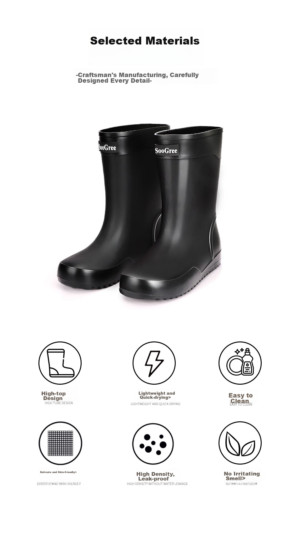 SooGree Men's Mid to High-Top Rain Boots, Stylish Wear-Resistant Waterproof Non-Slip Beach Shoes, Protective Work Shoes for Food Delivery 2