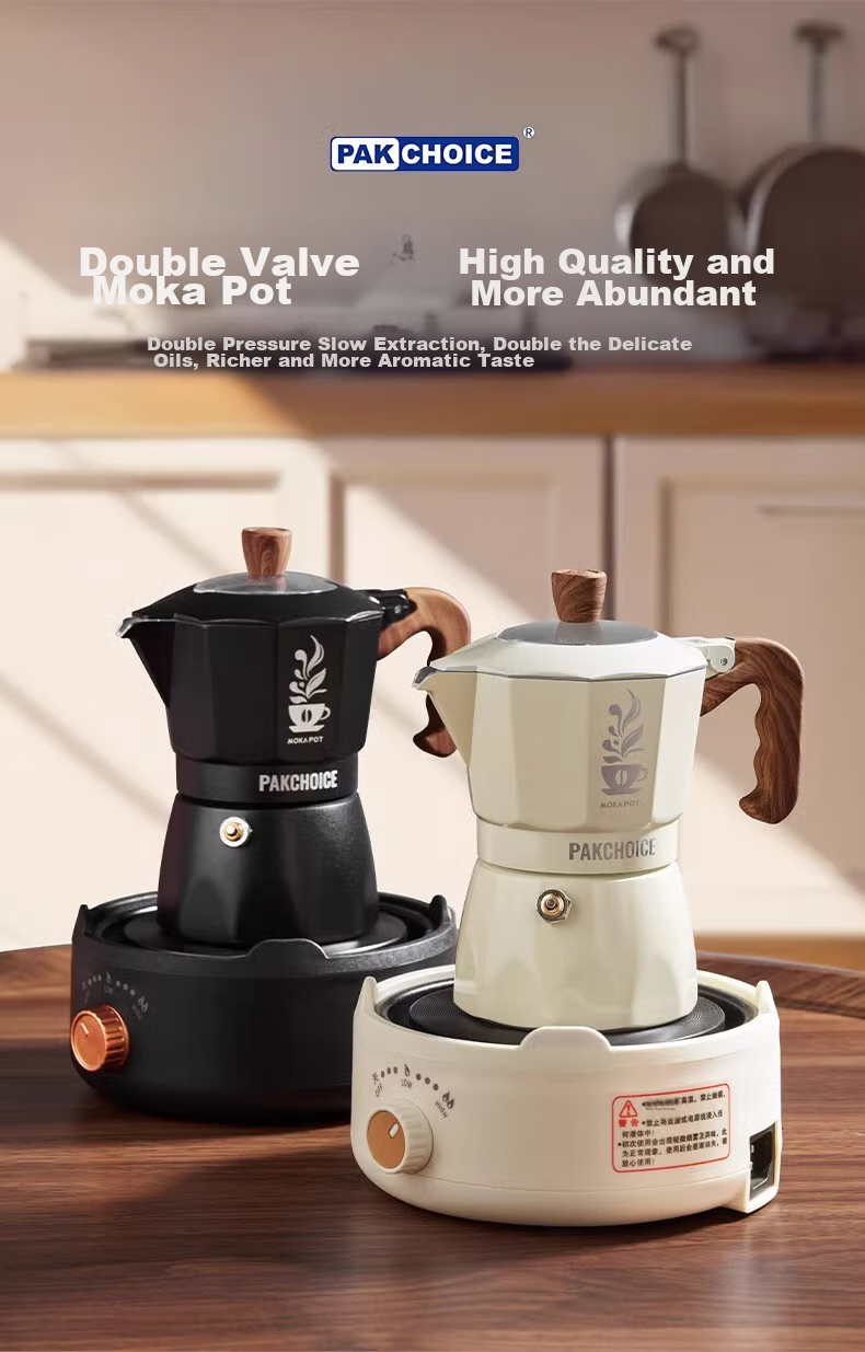 TEOTM Moka Pot with Dual Valves, Home-Use Italian Manual Coffee Maker, Hand Grinder Coffee Brewing Equipment Set 1