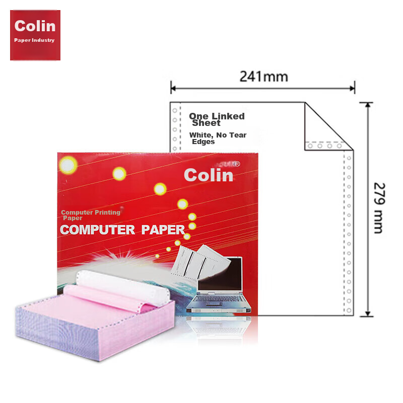 科林(kelin)红科林打印纸 五联三等分针式可撕边电脑打印纸 彩色(白红蓝绿黄)1000页/箱241-5-1/3CS	