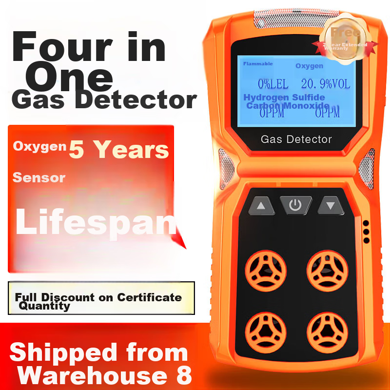 EDKORS Four-In Gas Detector, Oxygen, Carbon Monoxide, Hydrogen Sulfide, Combustible Gas Alarm, Confined Space Alarm