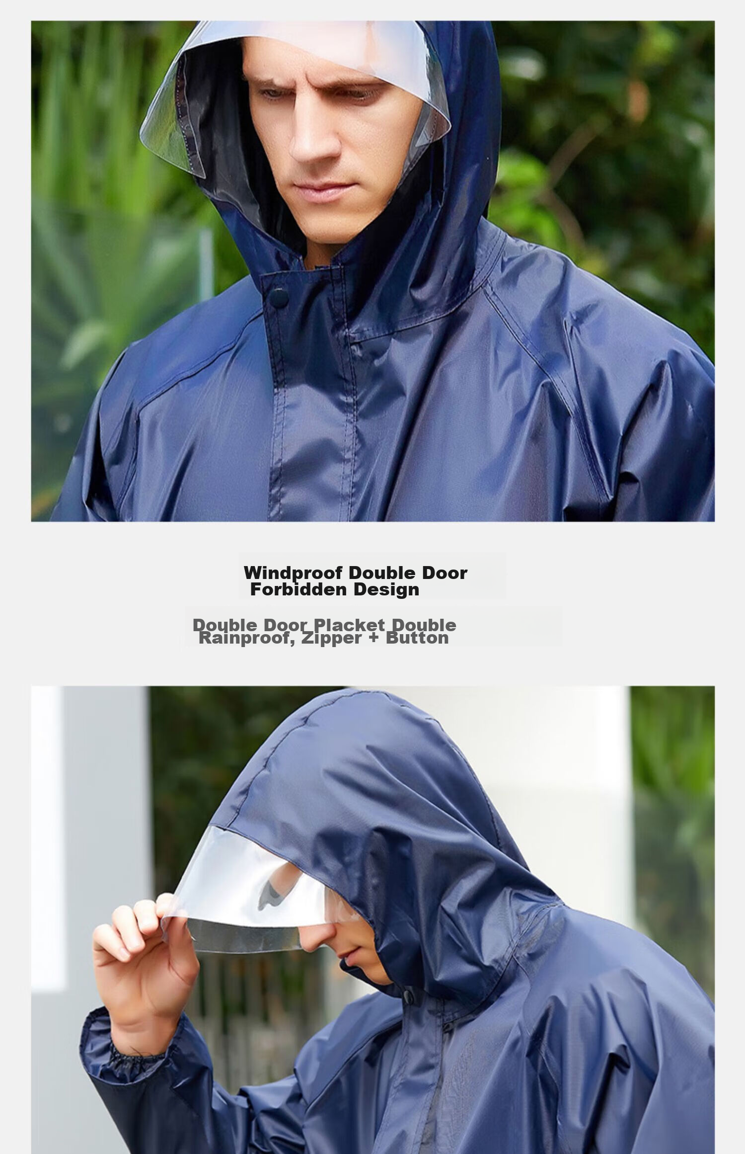 Zhugu Long Raincoat, Trench Coat Style Rain Poncho for Security, Construction Site Fishing Adults Full-Body Raincoat, Heavy-Duty Navy Blue Extended [Hidden Button Style] XL (165-175) 13