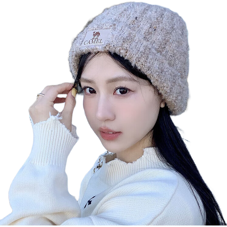CAMEL Wool Yarn Knitted Hat for Women, Ear Protection, Warm, Cold Hat, Face-Slimming, Couple's Knitted Hat for Men 133CP15060