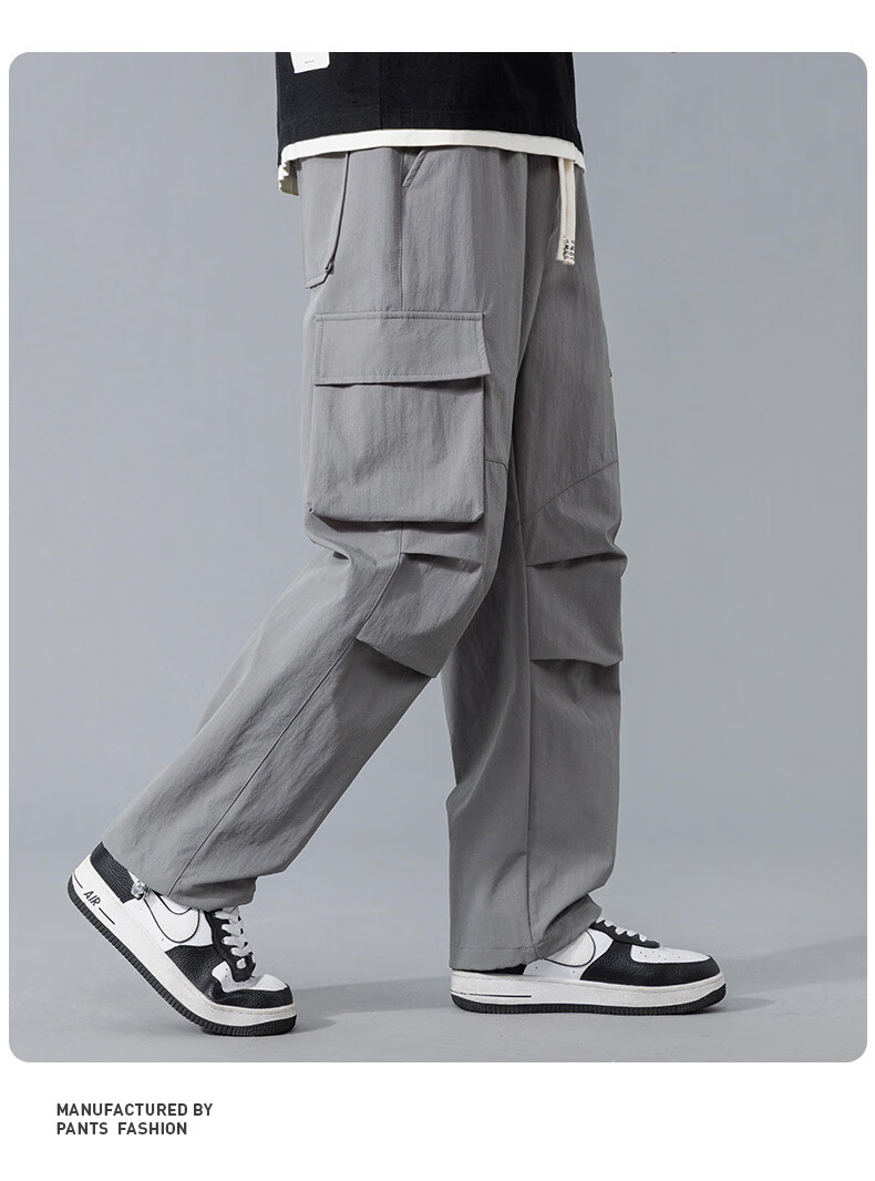 Dingfengbaoluo American-Style Cargo Casual Pants for Men, Spring And Summer Trendy Versatile Loose Paratrooper Tactical Trousers, DDF32 Black M 19