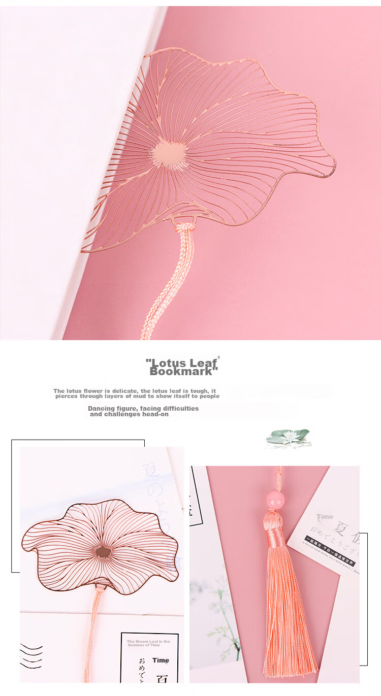 TaTanice Metal Bookmark Leaf Bookmark Graduation Gift Brass Gift Vintage Book Page Clip Reading Card Birthday Gift for Teachers and Students - Lotus Leaf Gift Box Set 3