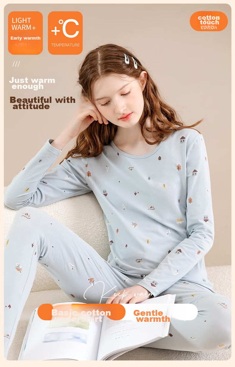 Fenteng Women's Autumn And Winter Thermal Underwear Set, Slim-Fit Base Layer for Middle And High School Students, Warm Inner Wear, New Style 1