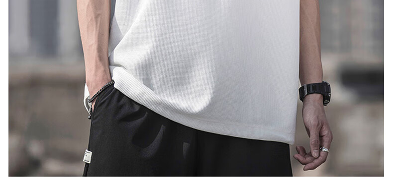 YUZHAOLIN White T-Shirt for Men, American Heavyweight Waffle Knit Short Sleeve, Simple Casual Undershirt Base Layer 13