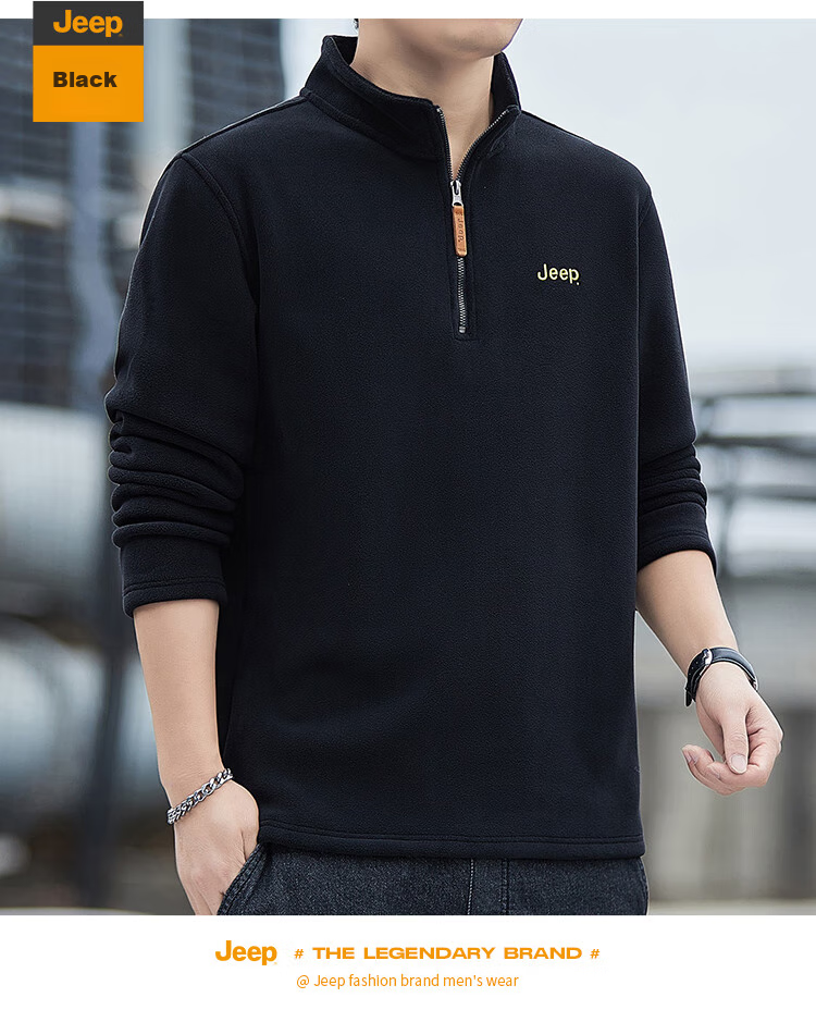 JEEP Men's Sweatshirt, Loose-Fitting Long-Sleeve T-Shirt for Autumn And Winter, Fleece-Lined Thick Warm Clothing, Black, 3XL 17